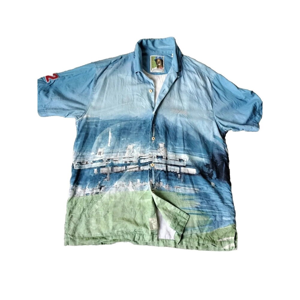 Tommy Bahama Jackie Robinson Dodgers MLB Baseball ButtonUp Shirt Mens L 480/1000